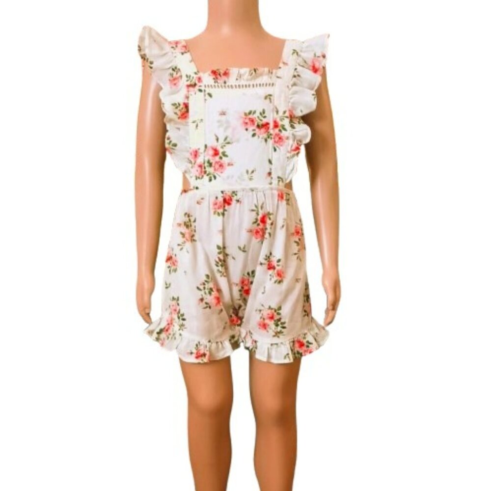 Happy Nature Kid's Floral Ruffle Romper 18M Bibbed Snap Bottom Adjustable Straps